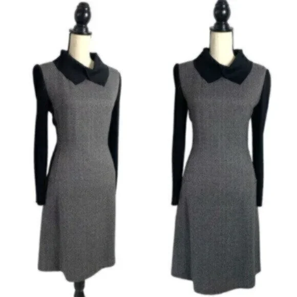 Vintage Tweed Wool Collared Knee Length Sheath Office Dress - Picture 6 of 11